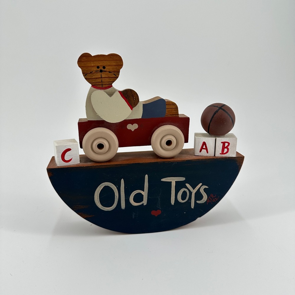 Vintage 1992 Hand Painted Wooden Teddy Bear Old Toys Wall Hanging Decor MSR 92